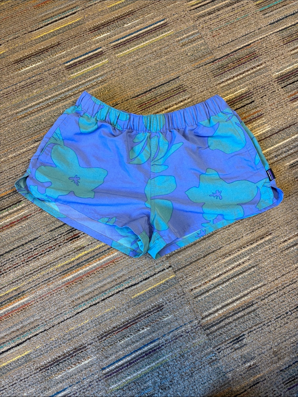 Patagonia Blue Teal Floral Athletic Shorts